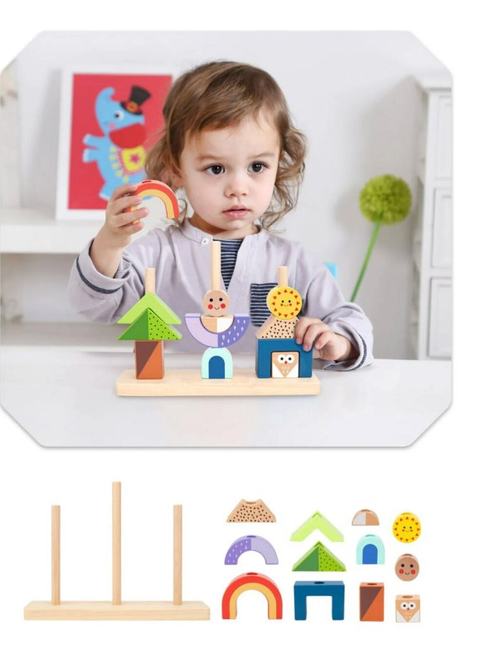 Wooden Shadow Matching Game, Montessori Stacking Logic Puzzle Toy - Picture 7 of 12